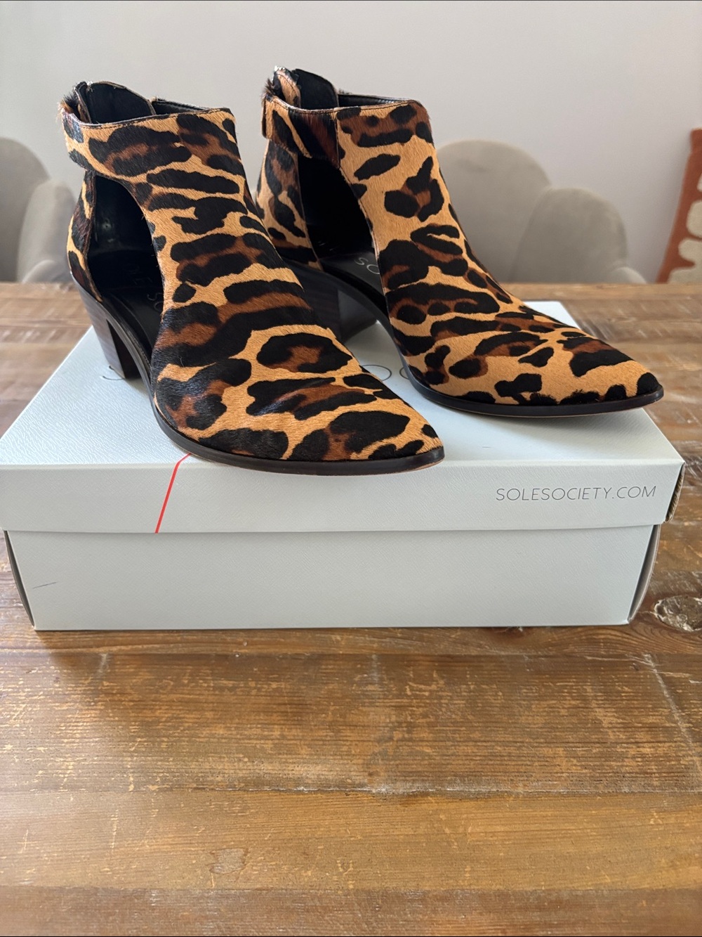 Sole Society Lanette Big Leopard Print  Ankle Booties Boots  7.5 LIKE NEW